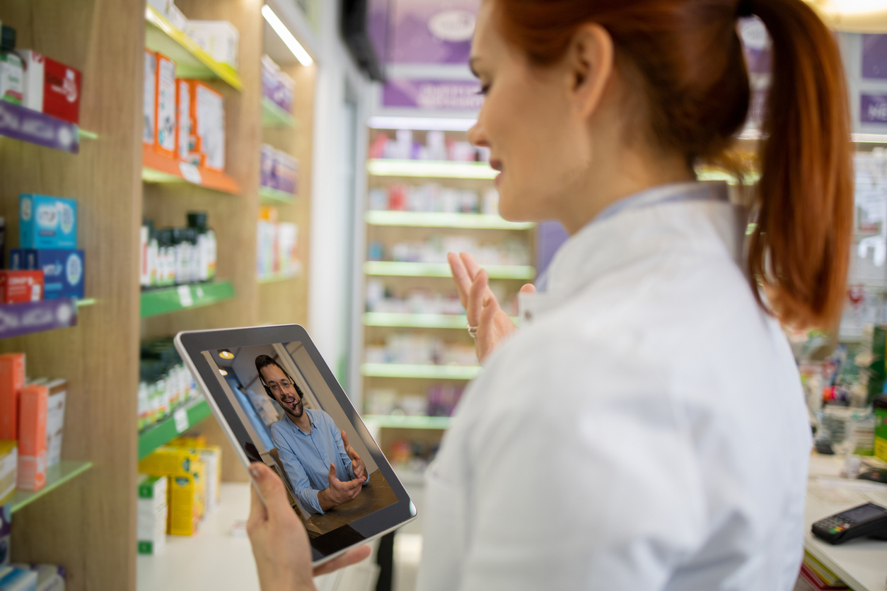 Pharmacist is having a video call conversation with a patient